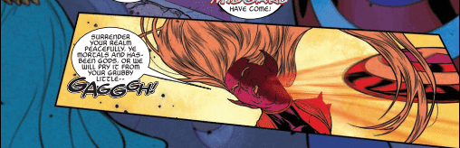 In an issue full of loud action, it's the small panel of Cap knocking out yet another loud mouth totalitarian that has an impact. (Jason Aaron, Russell Dauterman, Matthew Wilson in War of the Realms #1